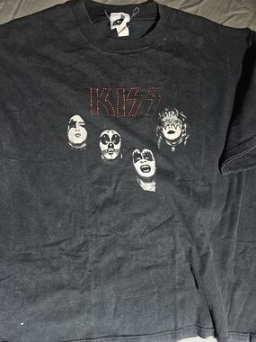 Vintage KISS Black Tee with Red Studded Logo and White Portraits